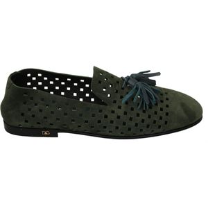 Groene suède ademende pantoffels loafers schoenen