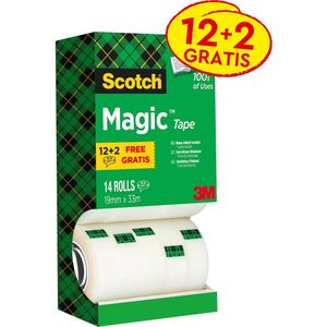 Value Pack: 12 x Scotch® Magic™ Tape, Kartonnen Toren, 19 mm x 33 m + 2 Rol GRATIS
