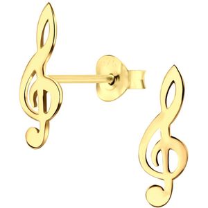 Joy|S - Zilveren muzieksleutel oorbellen - G sleutel - 6 x 18 mm - 14k goudplating