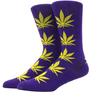 Wietsokken - Cannabissokken - Wiet - Cannabis - Paars-geel - Unisex sokken - Maat 36-45