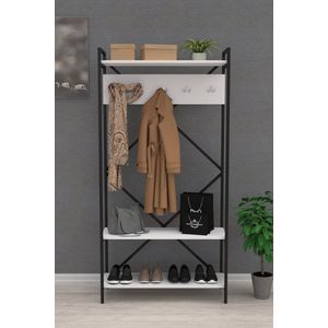 Soph&Tess NAVIS Industriële kapstok met schoenenrek- Wit/Zwart- Industrieel
