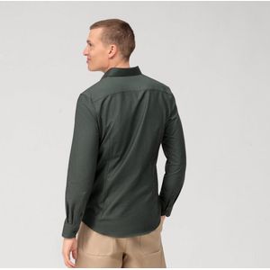 OLYMP 24/7 Level 5 body fit overhemd - herringbone - olijfgroen (contrast) - Strijkvriendelijk - Boordmaat: 44