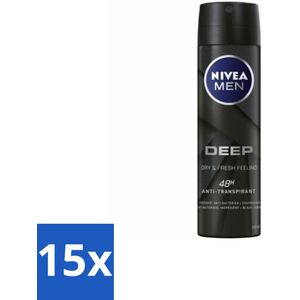 NIVEA MEN – Deodorant spray – Deep – 150 ml - Bulkverpakking - 15 stuks