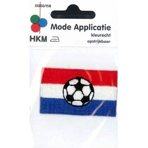 APPLICATIE NEDERLANDSE VLAG MET VOETBAL OPSTRIJKBAAR 6 X 3.5cm. - 5 STUKS