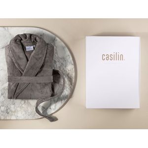 Casilin - Badjas Cadeau in Luxe Geschenkdoos - Voor dames en heren - Maat M - Fleece & Katoen - Absorberend - Wasmachinebestendig - Grijs