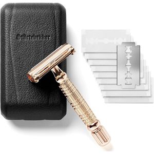 Heren Scheermes met Lederen Etui en Scheergids - Set van 10 Blades - Premium Kwaliteit - Perfect Cadeau