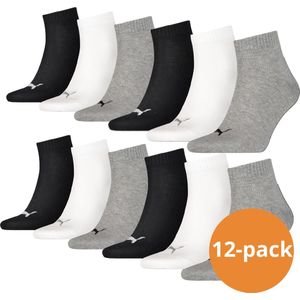 Puma - Quarter Sokken Plain - Zwart / Wit / Grijs - 12-pack