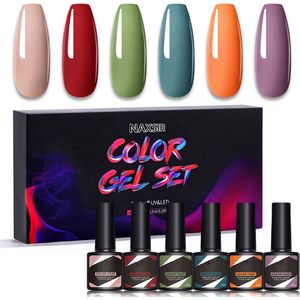 NAXSIR Nagellak Set 6 Kleuren 8,5 ml | Hoogglans & Sneldroogend | DIY Nagelart Kit | Ideaal voor Beginners & Professionals