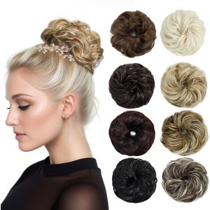 Bun Women's Scrunchies, Synthetic Hair Pieces, Updo Curly Hair Pieces with Elastic Band Bun, Ash Blonde Mix Light Blonde