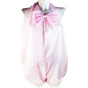 BamBella® Jumpsuit - Onesize - Roze met strik - Oversize groot overal dames satijn glans stof