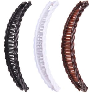 Haarklem - 3 Stuks - Haarknip - Haarclip - Haarspeld - Bananenklem - Haarspelden Dames - Dubbele Kam Lange Haarclips - Voor Fijn Dik Haar - Bruin/Zwart/Wit