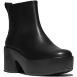 FitFlop - Platfforms Leather Heeled Ankle Boots - All Black - Enkellaars