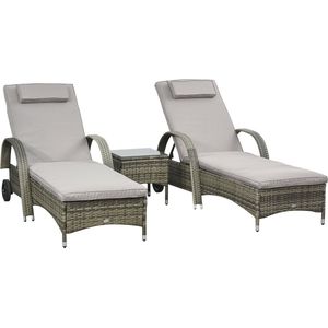 Outsunny-Rotan ligstoelset-Gevlochten hars-200x73x103cm-Grijs