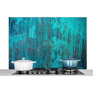 Spatscherm keuken 120x80 cm - Kookplaat achterwand Koperen achtergrond met een blauwe oxidatielaag - Muurbeschermer - Spatwand fornuis - Hoogwaardig aluminium