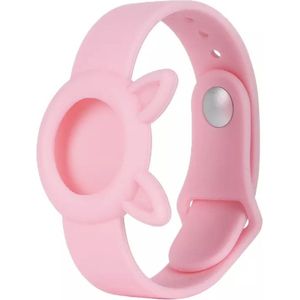 Premium Siliconen Armband met Oortjes geschikt voor Apple AirTag voor Kinderen Roze | AirTag-sleutelhanger Hoesje Kind | Polsband GPS Horloge Kind | Tracker Houder Armband | Trackers Band | Peuter | AirTag Polsband Armband | Polsband GPS Senioren