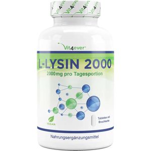 L-Lysine 2000 - 160 tabletten - 1000 mg per ÉÉN tablet - Van plantaardige fermentatie - Zonder ongewenste toevoegingen - Hoog gedoseerd - Veganistisch | Vit4ever