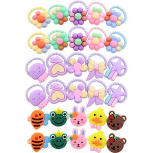 Voor de titel: 30 stuks mix kleuren elastische haarelastiekjes zachte paardenstaarthouders in madeliefjestas haaraccessoires voor baby's, peuters en meisjes.