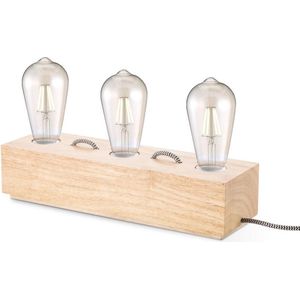 Home Sweet Home - Landelijke tafellamp Ivy - 10/10/8cm - 3 lichts bedlampje - geschikt voor E27 LED lichtbron - gemaakt van Hout