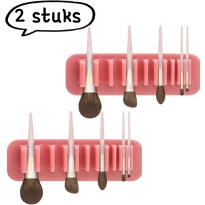 2-delige make-upborstelhouder - Draagbare siliconen zuignap make-upborstel droogrek met automatische adsorptie - Roze