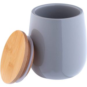 KADAX Cosmeticadoos, keramische opbergdoos, katoenen doos met deksel van bamboe, wattenschijfhouder, voorraaddoos, wattencontainer, universele doos voor badkamer, wattenschijfjes, rond (grijs)