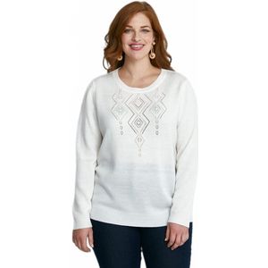 Edele opengewerkte trui met kralen en ronde hals