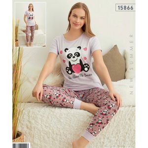 Pyjama- Huispak 2-delig- Pyjama dames volwassenen- Vrijetijdskleding- Fashion Home&Sleep Wear 15866- Crème/lichtroos- Maat L