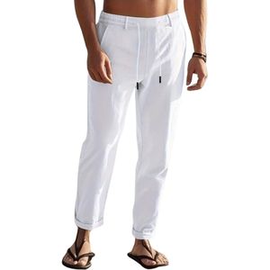 Bovista Linnen Broek Heren - Zomerbroek - Volwassenen - Lange Broek - Pantalon - Strandbroek - Zomer - Ibiza Stijl - Wit - Maat S