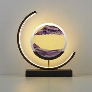 Luxus Bewegende Zandkunst Lamp - Quicksand Tafellamp - Paars - H27 x Ø27 - Met Slaapstand - 3 Lichtkleuren - Zandloper - Sand Art - Zandkunst In Glas - Bureaulamp - LED - Dimbaar - Industrieel - Modern - Nachtlamp Slaapkamer