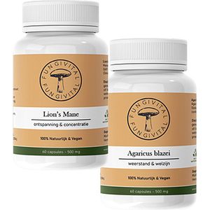 Combinatiepakket Agaricus Blazei & Lion's Mane | Biologisch & Vegan | Immuun & Neuro Support | 120 capsules | FungiVital