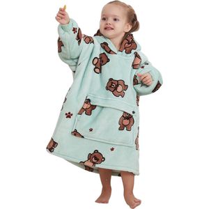 Hoodie deken kind - Fleece kinder poncho - plaid met mouwen en capuchon - oversized hoodie kind - fleece deken met mouwen – Draagbare deken - hoodie plaid voor kinderen - hoodie blanket - TV deken – zacht & warm - maat 116 t/m 134 - beer