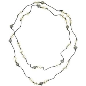 Behave Lange ketting zwart met zilver kleur en glitter kralen 170 cm