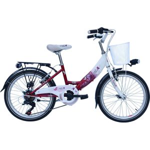 Kinderfiets met 6 versnellingen - 20 inch - Dames/meisje - framemaat 30cm - Wit/rood