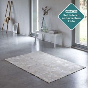 Wit koeienhuid patchwork vloerkleed 180x120 cm - Dierenhuid patchwork tapijt - Koevel vloerkleed koehuid - Witte koeienvacht patchwork koeienvel