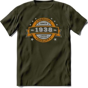 Premium Since 1938 T-Shirt | Goud - Zilver | Grappig Verjaardag Kleding Cadeau Shirt | Dames - Heren - Unisex Tshirt | - Leger Groen - XXL