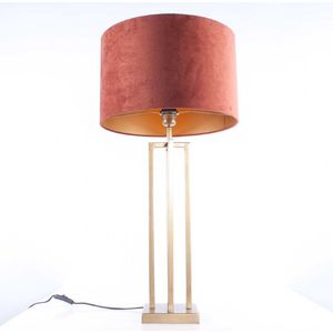Tafellamp vierkant met velours kap Roma | 1 lichts | bruin / goud | metaal / stof | Ø 40 cm | 79 cm hoog | tafellamp | modern / sfeervol / klassiek design