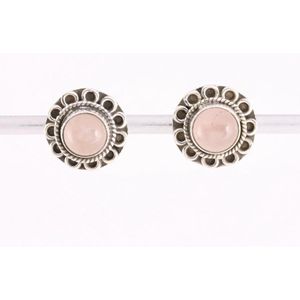 Fijne bewerkte zilveren oorstekers met rozenkwarts