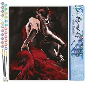 Figured'Art Schilderen op Nummer Volwassenen canvas Flamengodanseres - Handwerk acrylverf Kit DIY Compleet - 40x50cm zonder frame