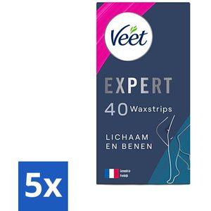 5 x Veet Expert - Ontharingsstrips - Lichaam & Benen - Gevoelige Huid - 40 strips - Ontharen Benen - Ontharen Lichaam - Waxstrips - Gevoelige Huid - Ontharen Strips