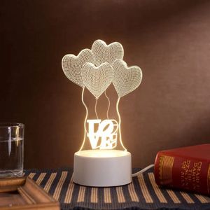 3D illusie LED lampje - Hartjes ballonnen - Warm licht - Inclusief 230v stekker - Tafellamp - Sfeerlamp - Bureaulamp - Nachtlamp - Cadeautje - Kinderlamp - Decoratie - Liefde - Moederdag - Verjaardag - Valentijn - Love