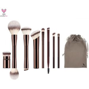 San Vitale® - Luxe Make up kwasten set - Brush - Oogschaduw penselen - Vegan penselen - Inclusief pouch - Make up pouch met 9-delig penselen set - Espresso/ Bruin