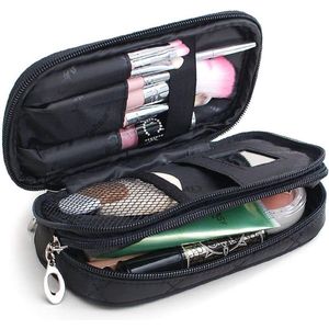 Make-uptas voor dames, reisorganizer met 2 compartimenten, cosmeticaset voor sieraden/lippenstift/oogschaduwkwast (zwart)