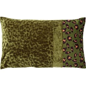 Dutch Decor BAILEY - Sierkussen velvet 30x50 cm Chive - groen - panterprint - Inclusief binnenkussen