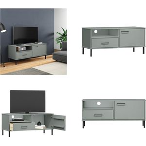 vidaXL Tv-meubel met metalen poten OSLO massief grenenhout grijs - Tv Kast - Tv Kasten - Tv-kast - Tv-kasten