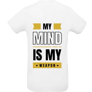 Huurdies Sportshirt | My mind is my weapon | maat M | Bedrukkingskleur roze | shirt wit
