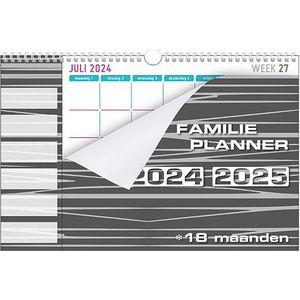 MGPcards - Familieplanner 2024-2025 - 6 Namen- 18 maanden - Familyplanner - 34 x 24,5 cm - Zwart