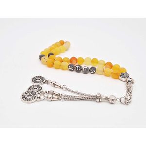 Handgemaakte naam tasbih 33 Kralen Natuursteen “ Oranje frosted agaat” - met metaal tassel “Omarmen""- Met je naam of de naam van uw geliefde- 8 mm diameter van de korrel