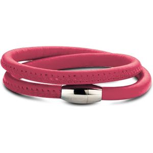 Silventi 980101204 Leren wikkelarmband - staal element - lengte 38 cm - zilverkleurig / roze