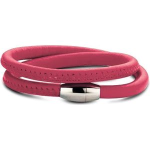 Silventi 980101204 Leren wikkelarmband - staal element - lengte 38 cm - zilverkleurig / roze