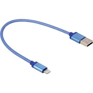 25cm Netto Stijl Metalen Kop 8 Pin naar USB Data / Oplaadkabel, voor iPhone XR / iPhone XS MAX / iPhone X & XS / iPhone 8 & 8 Plus / iPhone 7 & 7 Plus / iPhone 6 & 6s & 6 Plus & 6s Plus / iPad (Blauw)