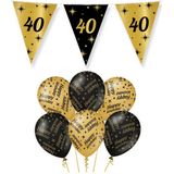 40 jaar verjaardag versiering pakket zwart/goud vlaggetjes/ballonnen
